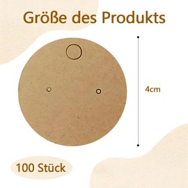 Pack of 100 Earring Display Cards, Kraft Paper Earrings Cards, 4 cm Round Jewellery Display Cards Earrings, Khaki Earring Packaging Holder Cards for Earrings Storage and Display
