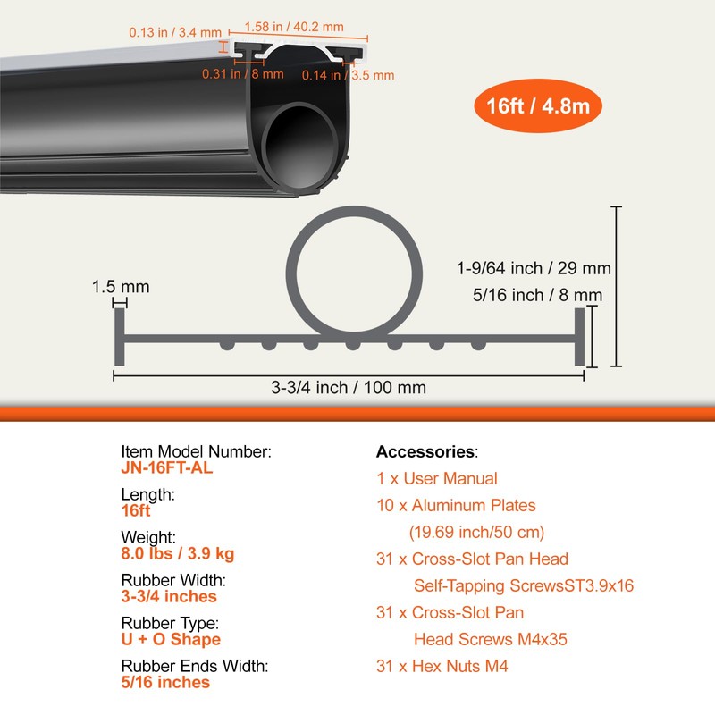 VEVOR Garage Door Seals Bottom Rubber, U Shape +O Ring
