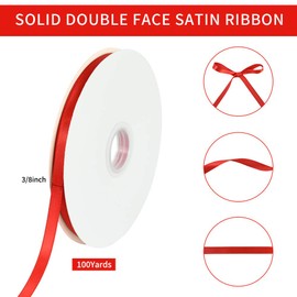 TONIFUL 3/8 Inch x 100 Yards Red Thin Satin Ribbons Solid Fabric Ribbon Roll for Gift Wrapping Invitation Floral Hair Balloons Craft Sewing Party Wedding Popsicles Decoration