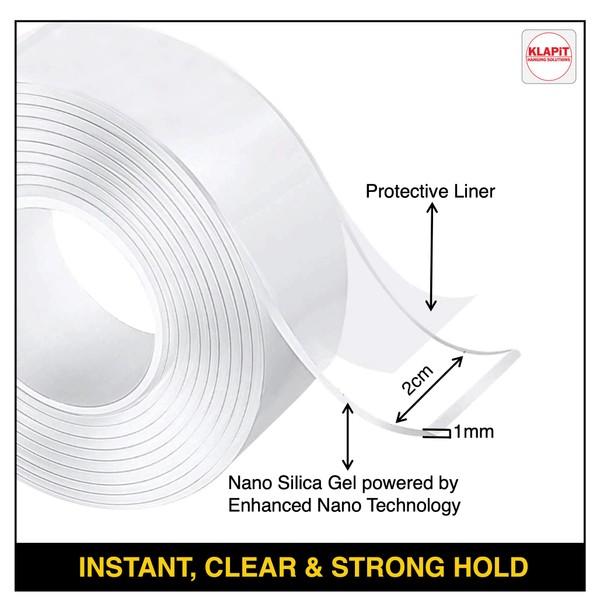 KLAPiT Super Tape Clear Double-Sided Heavy Duty Mounting Tape Enhanced