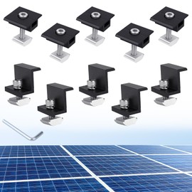 10pcs Solar Panel Center/Side Clamps for Unistrut Standard, 30mm/35mm Solar Panel Brackets with Wrench Aluminum Alloy Mounting Kit for Metal Tin Flat Sheet Roof Installations (Black)