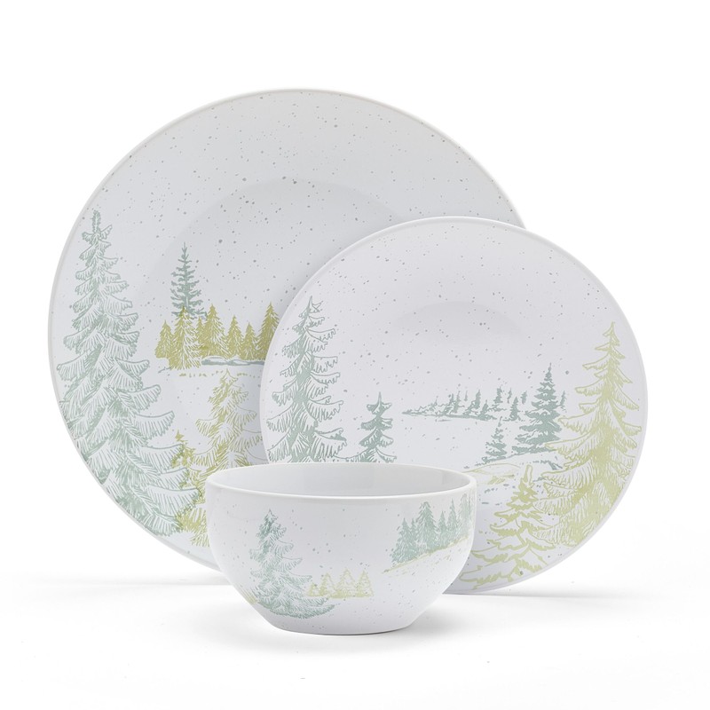 Pfaltzgraff Tranquil Trails Forest 12 Piece Dinnerware Plate Bowl Set,