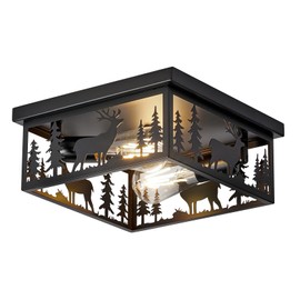 Monyohame Farmhouse Rustic Deer Ceiling Light Fixtures, Vintage Metal Cage Light Perfests for Kitchen, Living Room, Bedroom, Balcony, Entryway, Hallway, Cabin(Bulbs not Included)