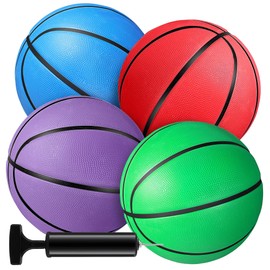 HyDren 4 Pcs Mini Thickened Rubber Basketballs for Kid 7 Inch Colorful Waterproof Size 3 Basketball with Pump for Mini Hoop Swimming Pool Beach Indoor Outdoor Sports Gift Back to School(Colorful)