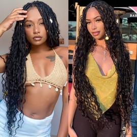 8 Packs Crochet Braids Hair Extensions-24 Inch Goddess Braids Extensions Hair Crochet Braids With Curly Ends Crochet Braiding Hair for black women Boho Box Braids Crochet Hair Pre Looped(1B#)