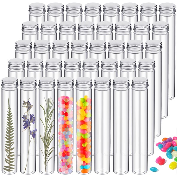 Xuhal 40 Pcs 115ml Plastic Test Tubes with Caps, 30 x 185mm Gumball Tubes as Storage Containers for Candy, Beads, Powder, Clear Test Tube for Sample Testing, Home Party