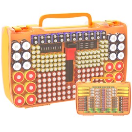 Aptbyte Battery Organizer Storage Holder Box Case with Tester- 269 Batteries Double-Sided Variety Pack, Holds AA AAA 4A C D Cell 9V 3V Lithium LR44 CR2 CR123 CR1632 18650 Button- Yellow (Box Only)