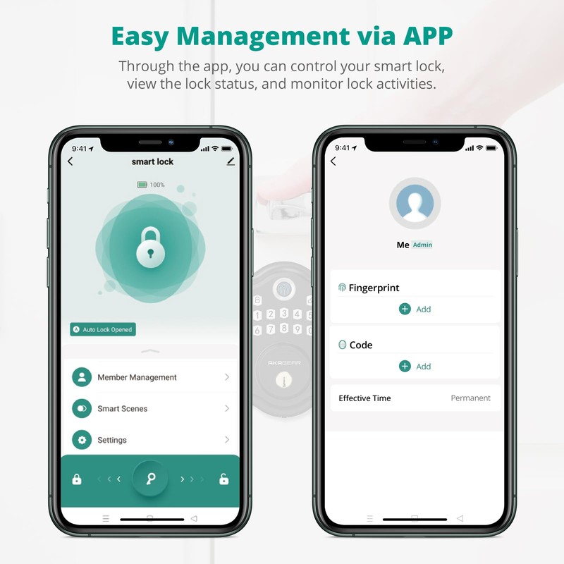AkaGear Keyless Entry Door Lock with APP Control - Fingerprint