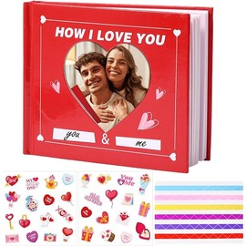 Fill in the Blank Book Mini How I Love You Journal with Stickers Picture Corners DIY Wrote Love About You Book Gifts for Birthday Women Wife Mother Boyfriend Girlfriend,4.1" x 3.4"(Red)
