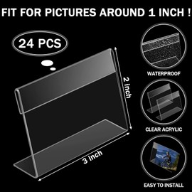 Chunful 24 Pack Clear Acrylic Self Standing Photo Frames Small Picture Frame Bulk Wallet Size Desktop Display Freestand for Home Office (2 x 3 Inches)