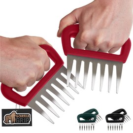 Gorilla Grip Meat Shredder Claws, Stainless Steel 7 Claw Design, Oversized Handle, Slip Resistant Food Shredding Fork, Shred Chicken, Pulled Pork, Meats, Kitchen Smoker Tool for BBQ Grilling, Red