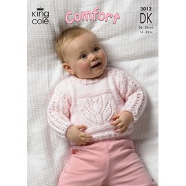 King Cole Double Knit DK Knitting Pattern Baby Long or Short Sleeve Flower Sweater & Blanket (3012)