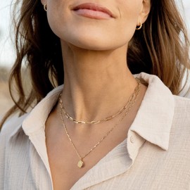 GLOQUAT Layered Initial Necklaces for Women Gold Paperclip Link Chain Coin Necklaces for Women 14K Gold Initial Necklaces for Women Initial Necklace for Jewelry