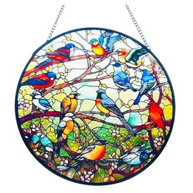 BDHRKTE Stained Glass Window Hanging,Hummingbird Stained Glass Suncatchers with Metal Chain Stained Glass Panels，Suncatchers for Windows Hanging for Wall & Home Decor (13 Birds)