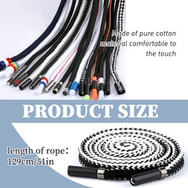 TORMEN Replacement Drawstrings Drawcords 51IN Cotton Drawstring Cord with Easy Adjustable Easy to Install Perfect for Hoodies Activewear(1 Pcs Metal, Flat, Black + White)