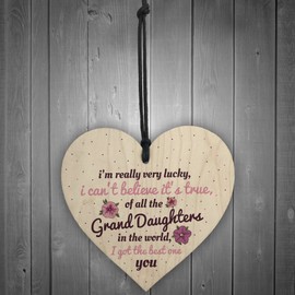 RED OCEAN Granddaughter Gift Hanging Wooden Heart Birthday Thank You Gifts For Her Keepsake Sign