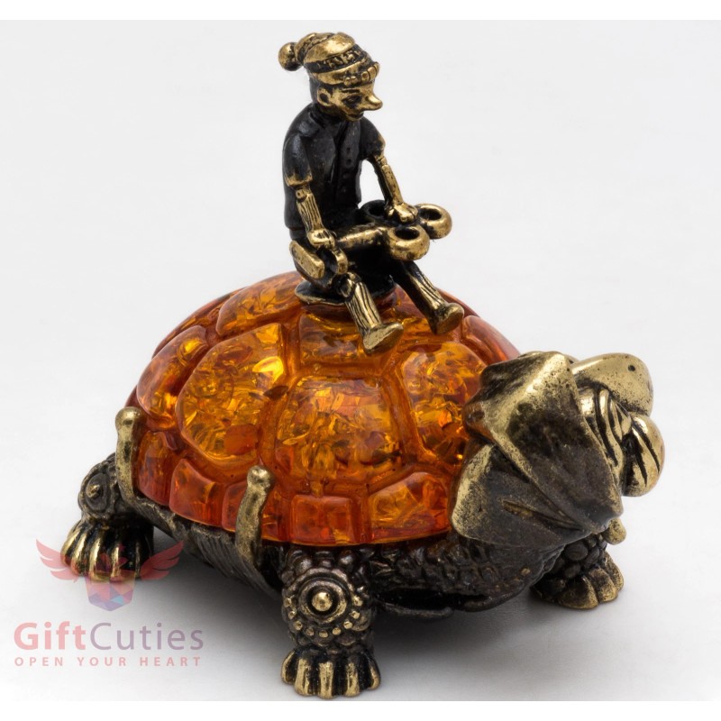 Brass Amber Figurine Turtle Tortilly & Buratino Pinocchio & golden
