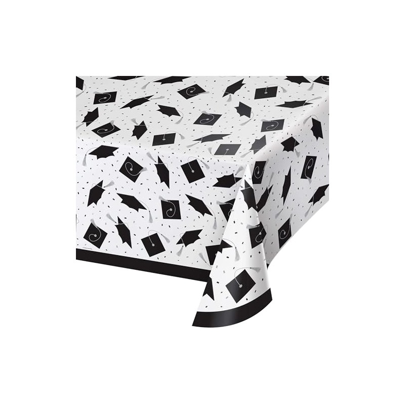 Trendware School Spirit White Graduation Plastic Tablecloths, 3 Count
