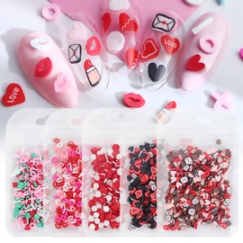 5 Bags Valentine's Day Nail Art Slices Love Heart Red Lips Lipstick Envelope Designs Valentines Day Nail Art Charms 3D Romantic Mini Cute Slices Charms for Acrylic Nails DIY Nail Decorations Crafts