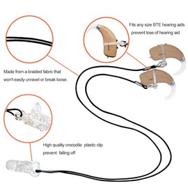 Clips Otoclip for Adults and Kids with 7mm 9mm 11mm Silicone Loops for BTE Hearing Aids - Anti Lost Lanyard Cord and Carry Case (Black)