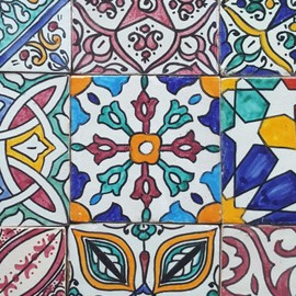 Casa Moro HBF8410 Oriental Tiles, Colourful Mix, 10 x 10 cm, Pack of 9 Hand Painted Moroccan Tiles, Patchwork Crafts from Morocco, Wall Tiles for Beautiful Kitchen Shower, Bathroom