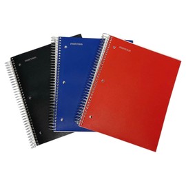 Mintra Office Durable Spiral Notebooks, 5 Subject 3pk (Black/Blue/Red College Ruled)