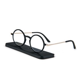 KoKoBin Ultra-thin flat anti-blue round reading glasses,unbreakable pocket-sized anti-glare glasses,Black 1.50