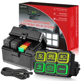 6 Gang Switch Panel, RFROAD LIGHTING Touch Panel Circuit Control Box for Truck Marine Off-Road Car with Push Button, Waterproof and Dustproof, 2 Years Warranty