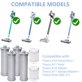 A11 Filter Replacement for Tineco A10 A11 Hero, A10 A11 Master PURE ONE S11/S12/X, PWRHERO11 Snap Cordless Vacuum Cleaner, 4 Pre Filters & 2 Vacuum HEPA Filters