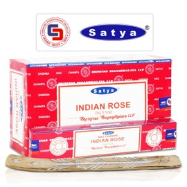 Satya Indian Rose Incense Sticks 180 gm (15GM X 12 Pack) from Satya Sai Baba Nag Champa and Raajsee Incense Sticks Holder Bundle, Free from Chemicals,Natural Insenses