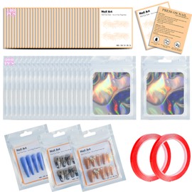 202pcs Press on Nail Packaging Bag, 100pcs Empty Holographic Nail Storage Bag and 100pcs Instruction&Display Black Cardboard with 2 Roll Transparent Tape for Nail Display Profession Salon(White, 100)