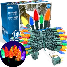 2 Sets 70-Count C6 Christmas Light, Multicolor Christmas Lights for Indoor or Outdoor Christmas Decorations