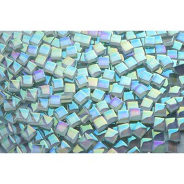 CHICSHIS 335pcs Crystal White Iridescent Mosaic Tiles, 0.4” Mini Square Glass Tiles for Mosaic Craft, 300G Smooth Edge Glass Pieces for Mosaic Making Supplies, Great for Creative Stained Glass Project