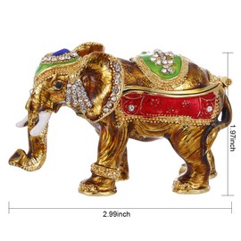 Vie jeune Hand Painted Enamel Hinged Lucky Elephant Trinket Box, Unique Mini Ring Necklace Jewelry Organizer, Classical Antique Bejeweled Storage, Figurine Collectible Keepsake Home Decor (Elephant)