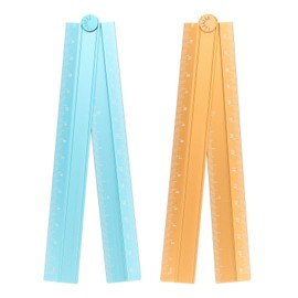 HARFINGTON 2pcs Folding Straight Ruler 30cm Metric Aluminum Alloy Protractor Foldable Angle Ruler Geometric Measure Tool with Angle Line for Architect Artist Office, Sky Blue/Orange-Gold