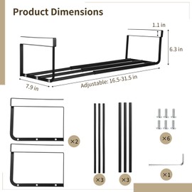 Expandable Shoe Rack for Closet, 16.5”-31.5” Adjustable Under Cabinet Shoe Organizer Metal Free Standing Hanging Long Shoe Stand Holder, Under Shelf Storage (Black)