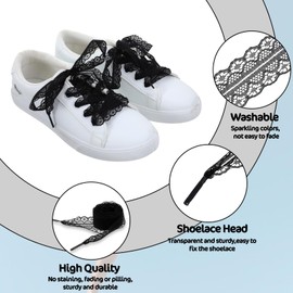 Tyqour 2 Pairs 2.5CM Wide Laces Shoelaces for Sneakers Fancy Hollow Black Laces Shoe Lace Flat Shoelace 47 Inch 120cm Long Shoe Strings Fat Shoestring for Adult Women Girls
