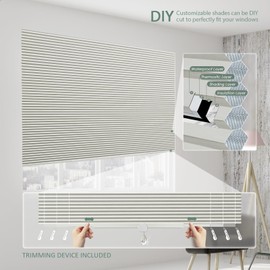 Blankendon Cellular Shades No Tools No Drill Custom Honeycomb Blinds Blackout for Window Easy Cut to Size Cellular Blind Tin Grey, 48" W(32"-48") x 64" H 2Packs