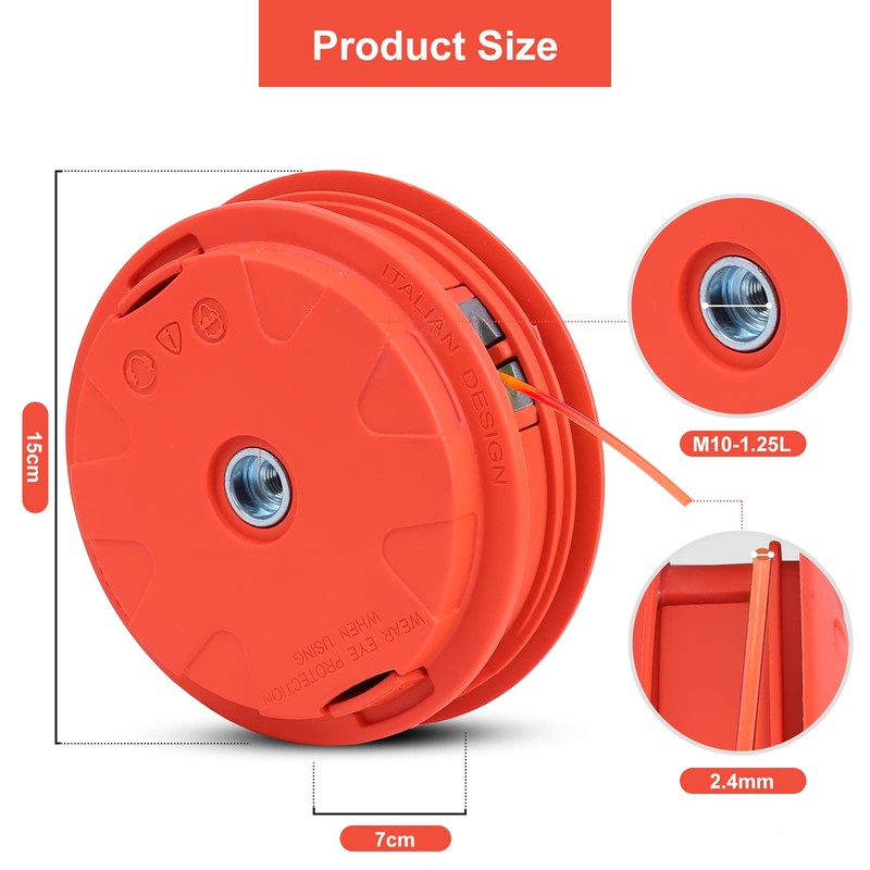 Grass Trimmer Replacement Spool Head M10 x 1.25 Left-Hand Thread