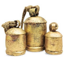 Set of 3 Harmony Chic Cow Bells Huge Rustic Christmas Vintage Handmade Hanging Lucky Bells On Rope (Country Rustic, Large)