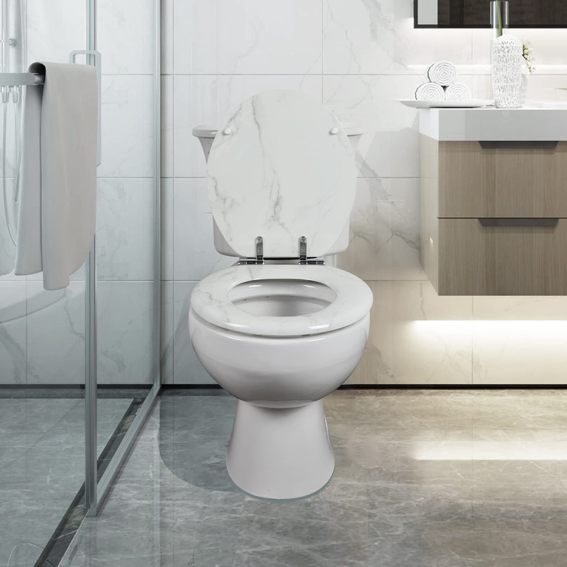 Angel Shield Marble Toilet Seat Durable Molded Wood with Quiet