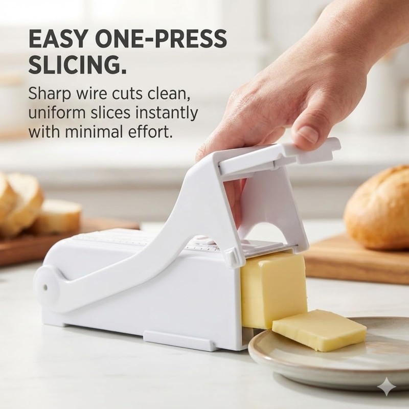Butter Slicer - One Click Butter Cutter, Dispenser - White