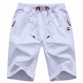 GUNLIRE Big Boy's White Casual Shorts Summer Cotton Drawstring Elastic Waist Pockets Shorts