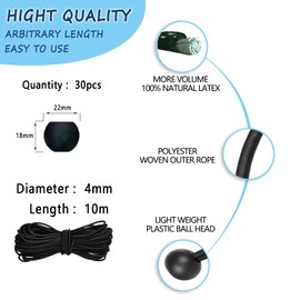 Tensioning Straps with Rubber Cord, 4 mm, 10 m Black, ZhenSFlourish DIY Tarpaulin Tensioner with 30 Balls, Tent Tensioner, Elastic Strap with Ball