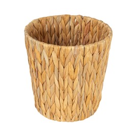 Household Essentials Handwoven Round Water Hyacinth Waste Basket with Plastic Liner, Natural