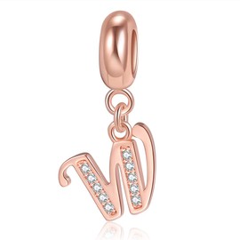 ARTCHARM Rose Gold A-Z Letter Initial Dangle Beads Charm 925 Sterling Silver Alphabet Pendants for Snake Chain Bracelets Necklace Gift Jewelry for Mother (W)