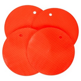 NAT & Jules Honeycomb Pattern 7 inch Silicone Round Kitchen Hot Pad Trivets Set of 4, Red