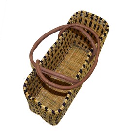 Seagrass Shopping Basket, Braided Bag with Leather Handle, Medium Size with Long Handle, Blue, Dimensions: 40 x 15 x 26 cm
