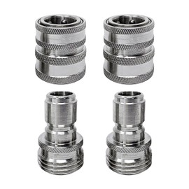 MTM Hydro Garden Hose Adapter 4 Piece 3/4” Quick Connect Fittings Kit, Stainless Steel High Pressure Couplings and Connectors for Pressure Washers and Car Detailing, 2x2