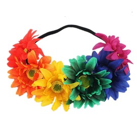 Boho Floral Crown Rose Flower Headband Hair Wreath Flower Hair Accessory (Rainbow)